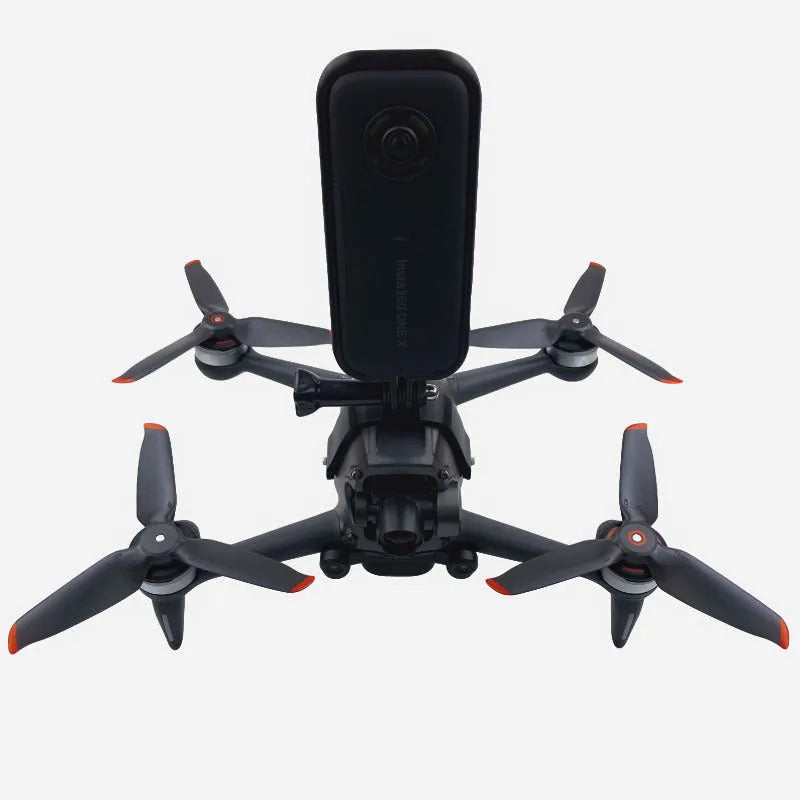 3D printed hard plastic action camera expansion bracket with soft sponge pad for FPV drone top mounting.