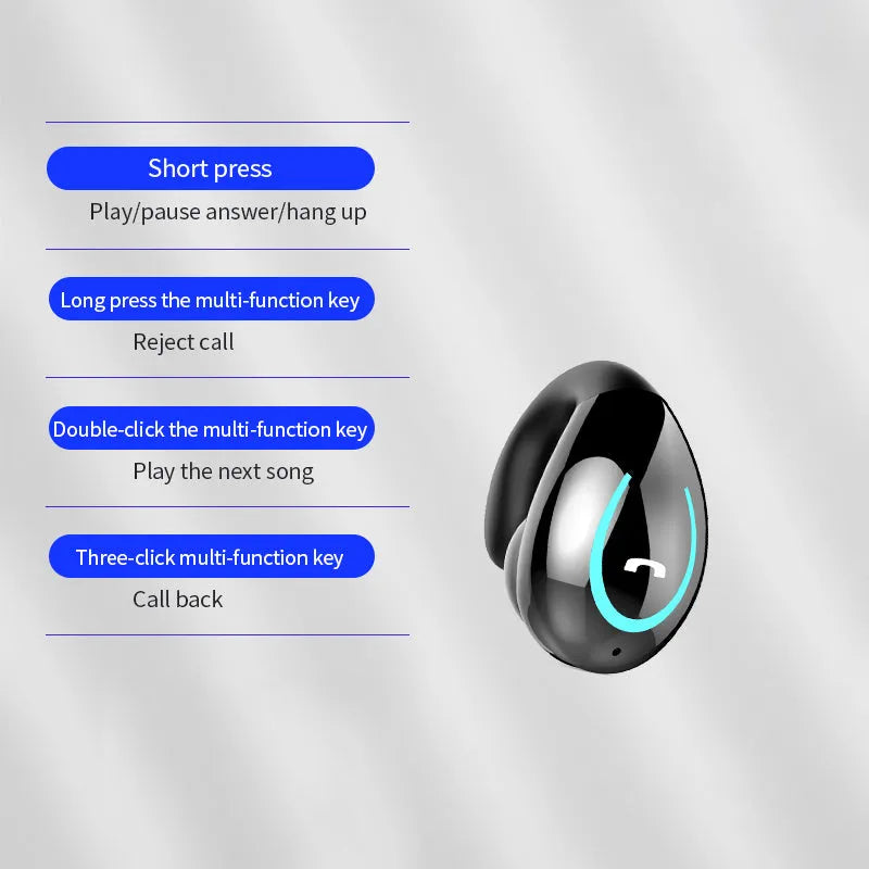 Wireless earbuds with earhook clip and Bluetooth 5.0, available in multiple colours, with charging case