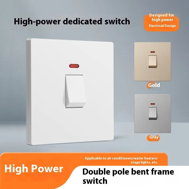Water heater air conditioner high current switch with illuminated panel in gold, grey and white