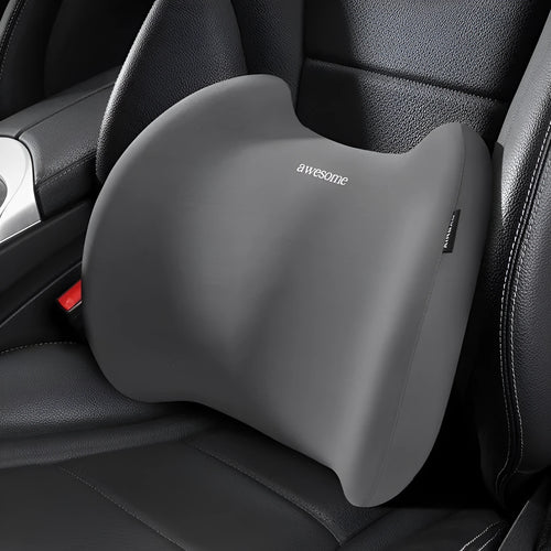 Grey geometric patterned automotive headrest and lumbar support pillows with memory foam for car seat comfort