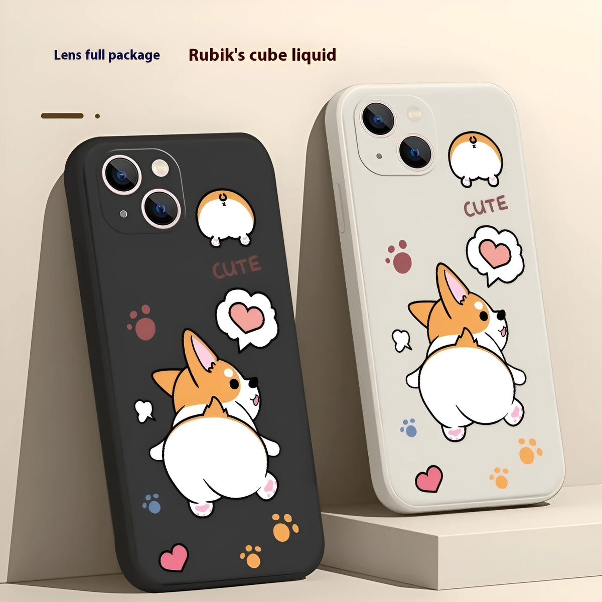 Corgi cartoon TPU phone case in classic black colour, shockproof anti-fall design for iPhone.