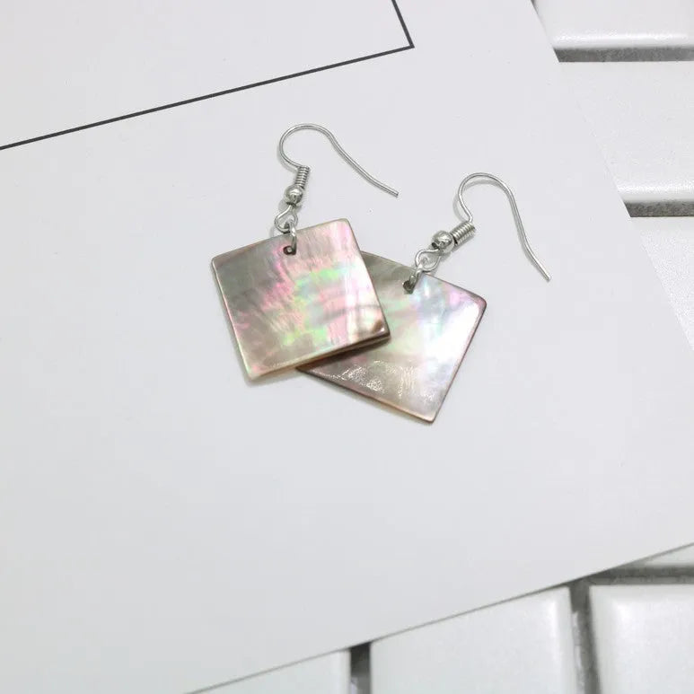 Geometric shell earrings for women in rectangular shell and square panther designs with retro natural styling
