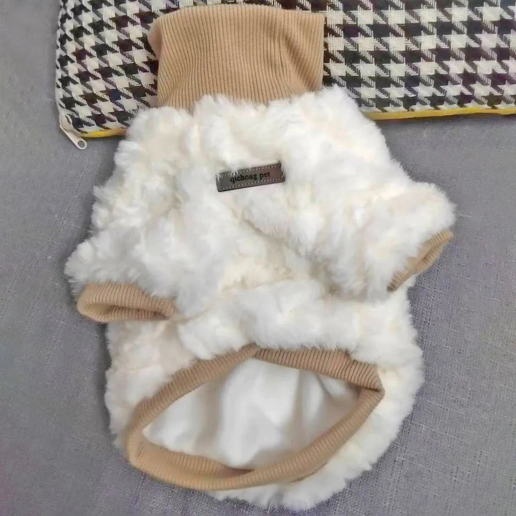 Creamy green turtleneck dog coat for small and medium-sized dogs showing high collar design