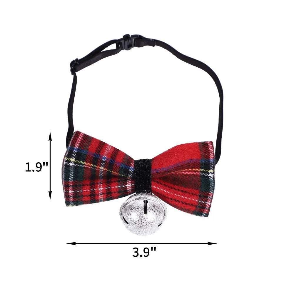 Red plaid Christmas triangle pet towel with embossed pattern, measuring 60x45cm, tied around a dog's neck.