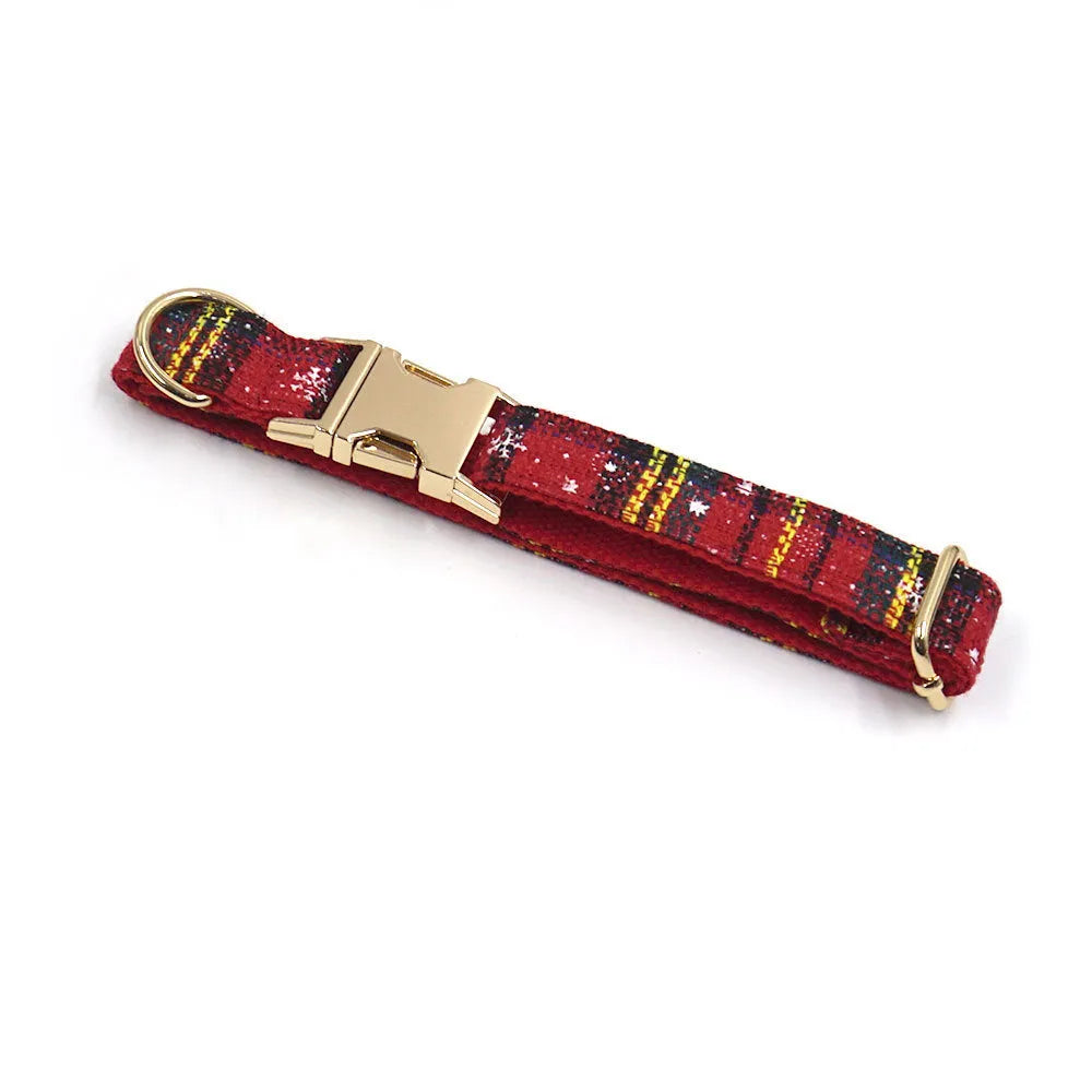 Red Christmas dog accessory set with collar, lead, bow, harness and waste bag in laser cut cloth