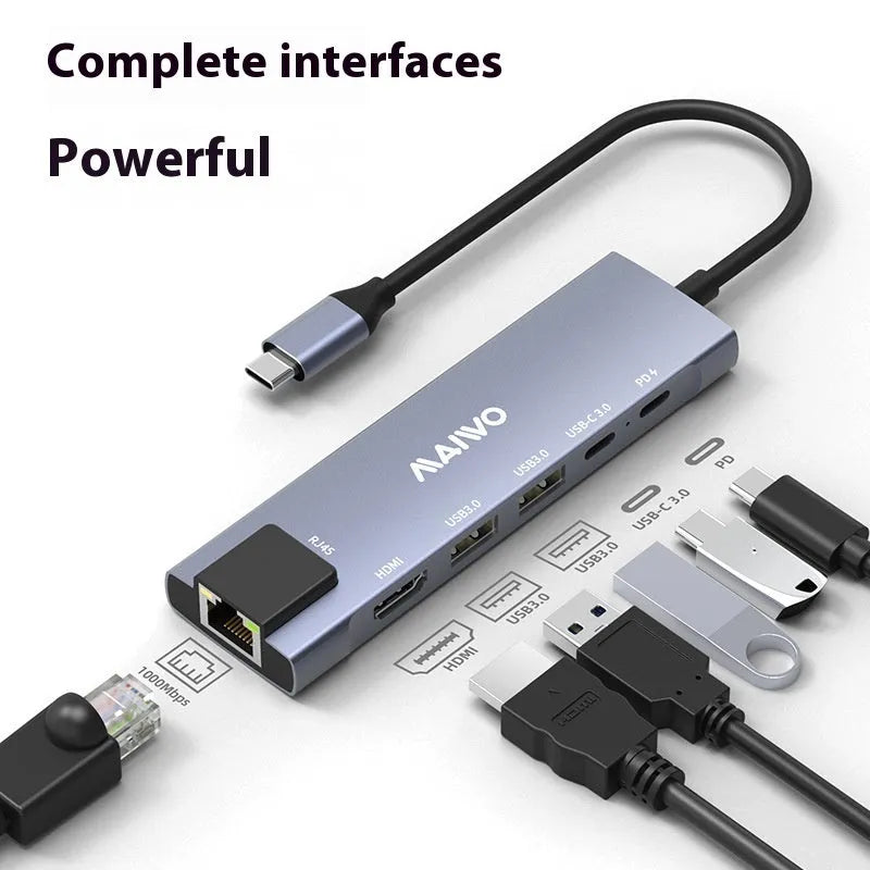 Aluminium alloy Steam Deck six-in-one docking station with HDMI, Ethernet, and USB ports.