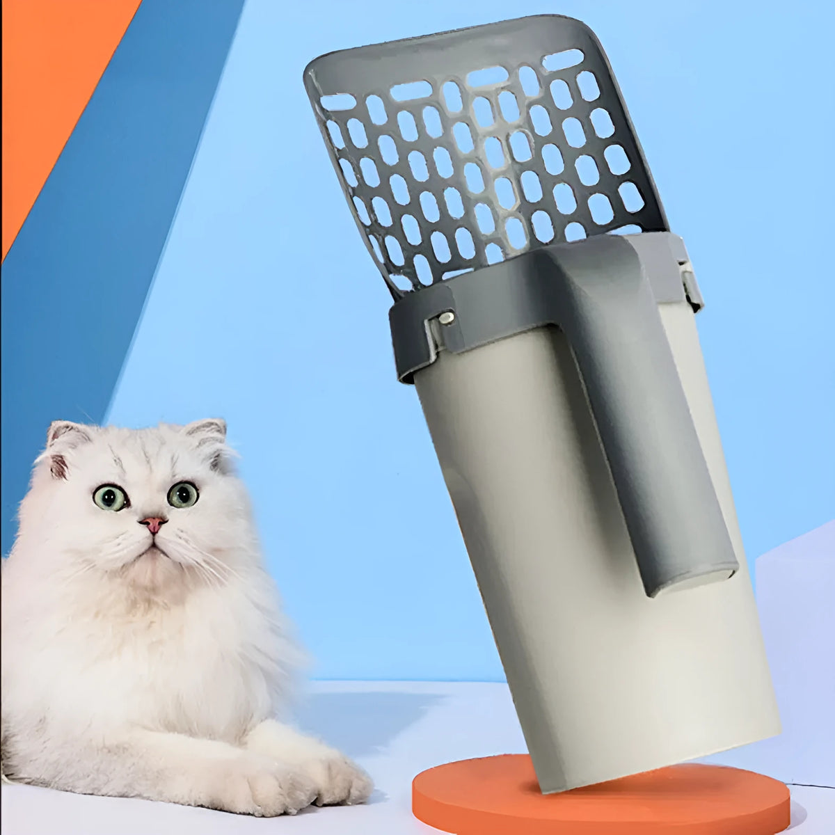 Integrated cat litter shovel set in advanced grey, PP plastic, 20 x 12 x 29cm, with storage box and litter bag option