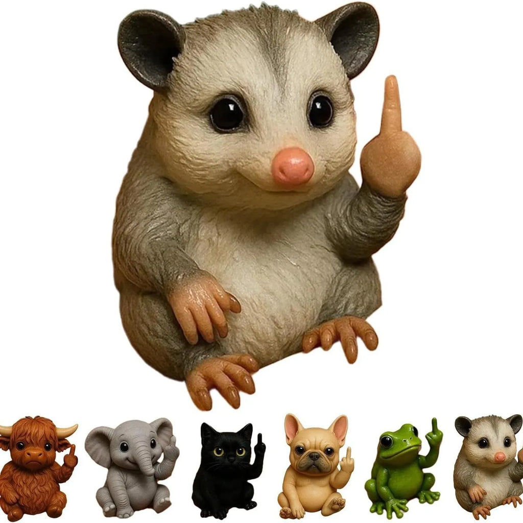 Resin animal figurine with middle finger gesture in cat, dog, elephant, frog, mouse, turtle or Highland cattle style