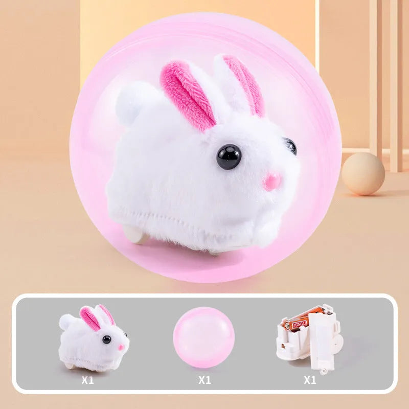 Small pet hamster rolling ball toy with transparent plastic sphere and removable plush shell.