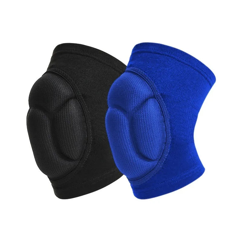 A pair of black free-size kneepads with thick sponge padding for sports like volleyball and dance.