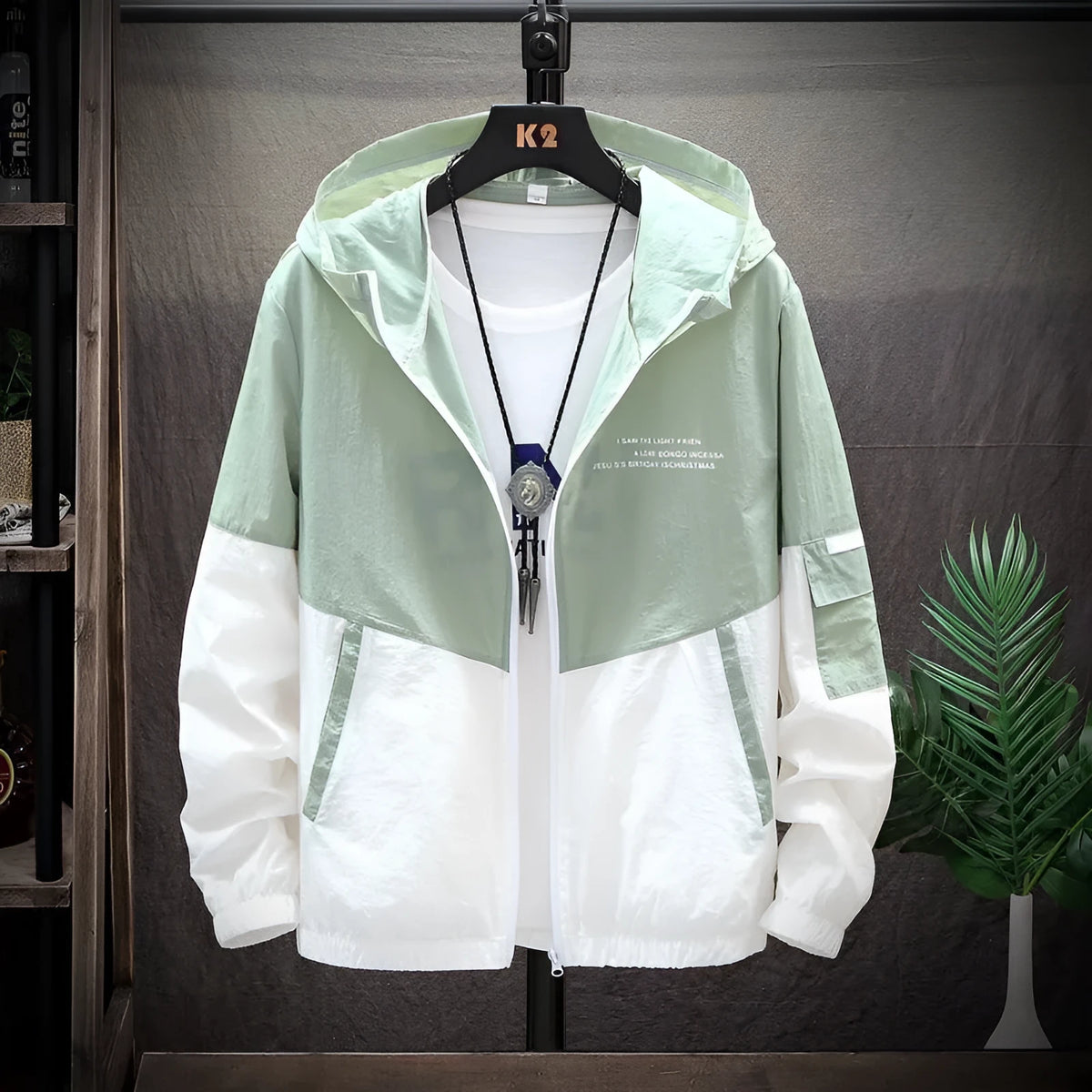 Men's hooded sun protection coat in thin polyester, long sleeve, six colours, sizes M to 4XL