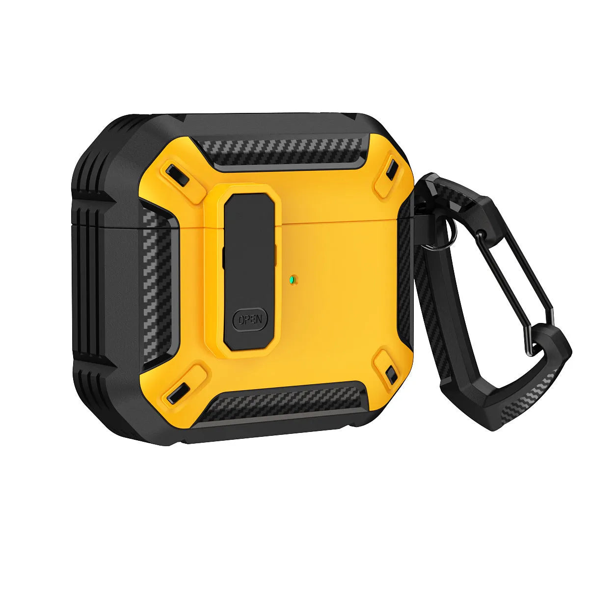 AirPods protective clamshell case in two-colour plastic with hook accessory