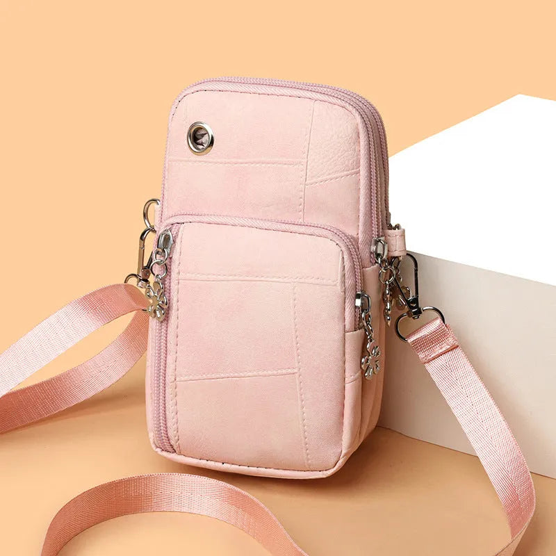 Vertical square mobile phone bag with sandwich pocket in PU material