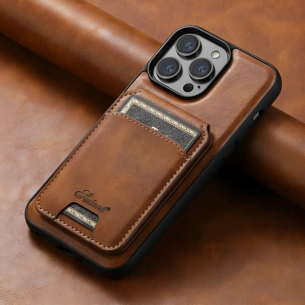 Magnetic MagSafe silicone iPhone case with built-in card holder in black oil wax finish