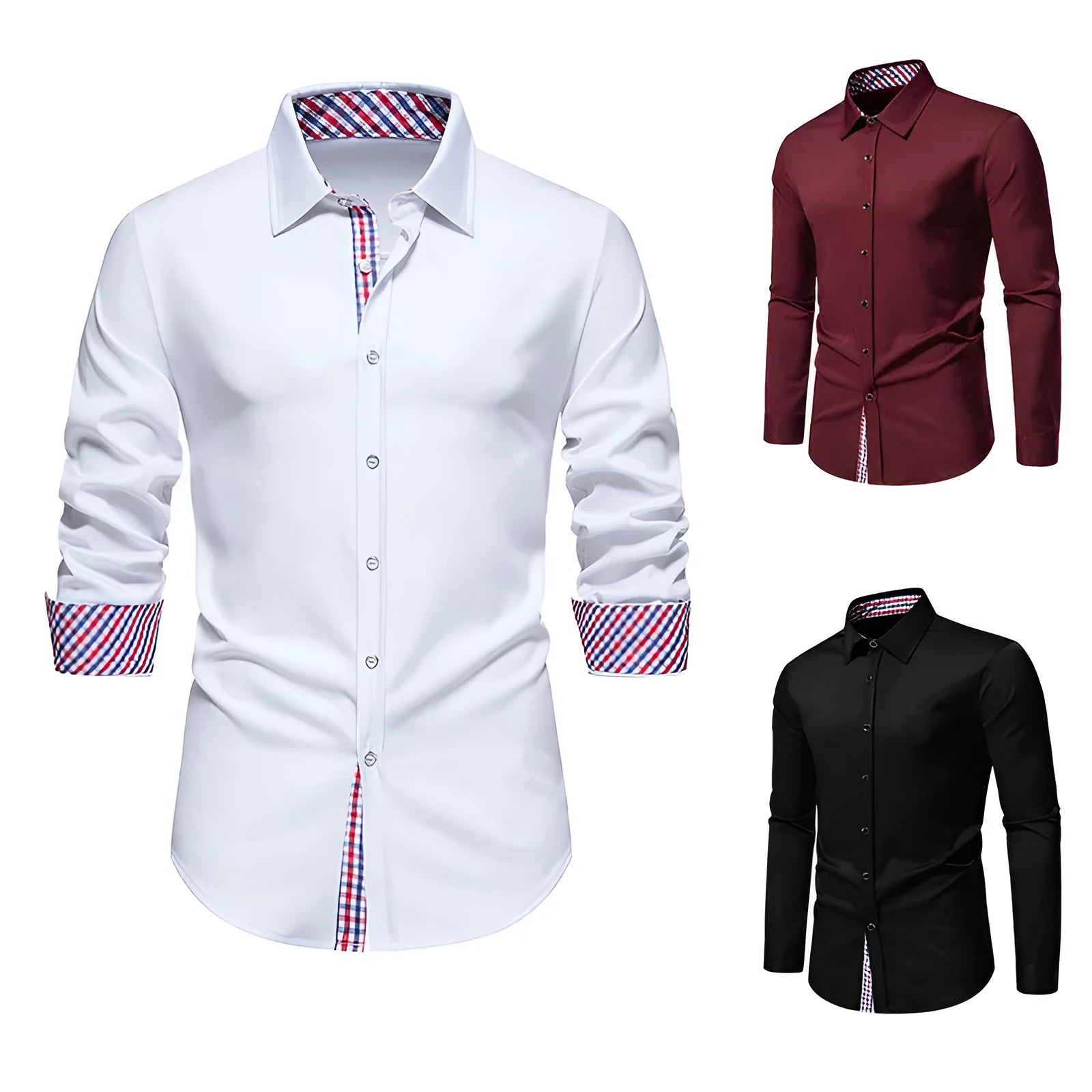 Men's loose fit plaid long-sleeved shirt in chemical fibre blend fabric on hanger