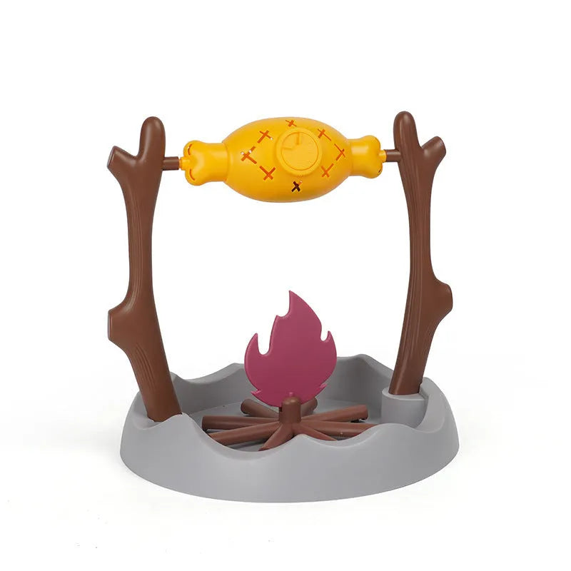 Barbecue-style rolling cat feeder toy with treat compartments, measuring 30cm cubed on a floor.