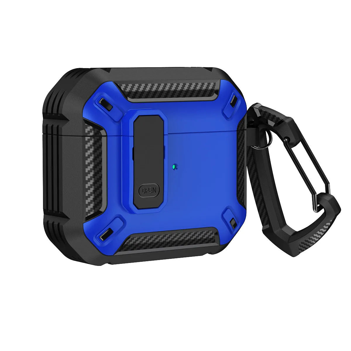 AirPods protective clamshell case in two-colour plastic with hook accessory