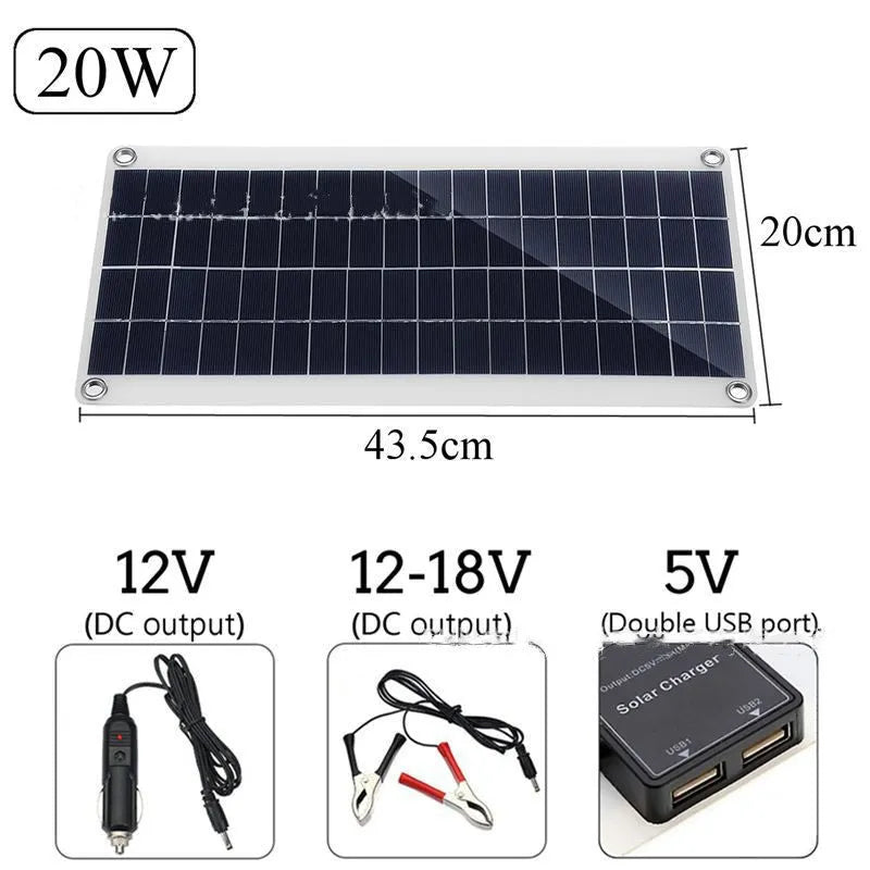 Portable solar charging panel with dual USB ports for outdoor phone and tablet charging.