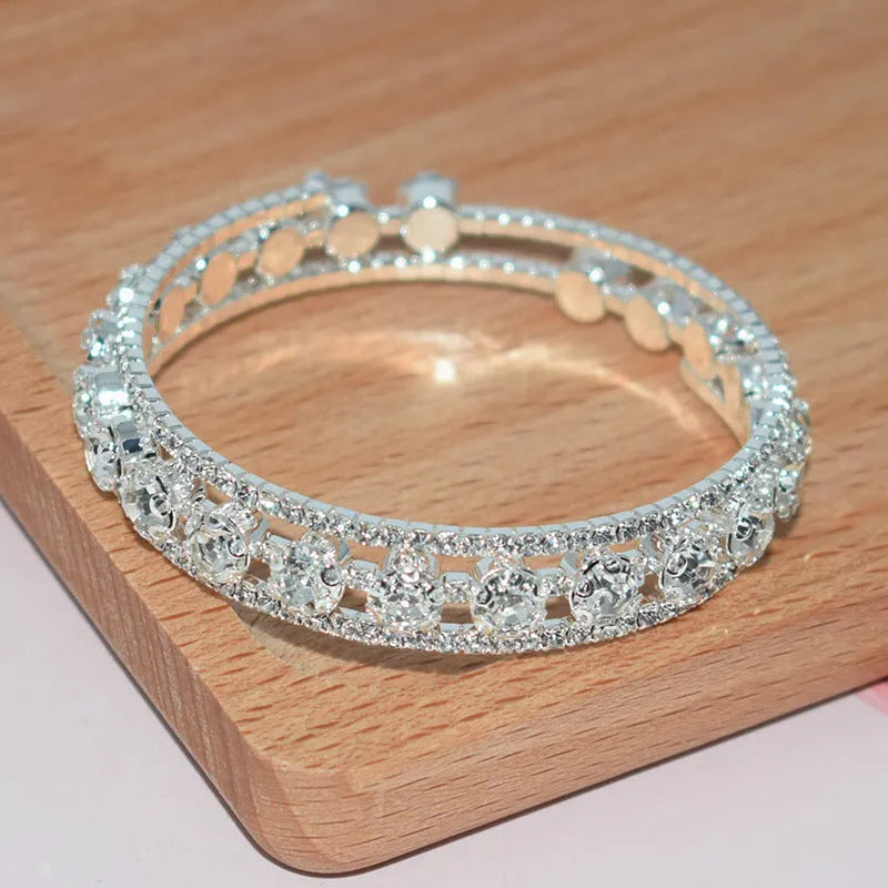Full rhinestone wrapped open bracelet for women in silver gold rose gold electroplated finish