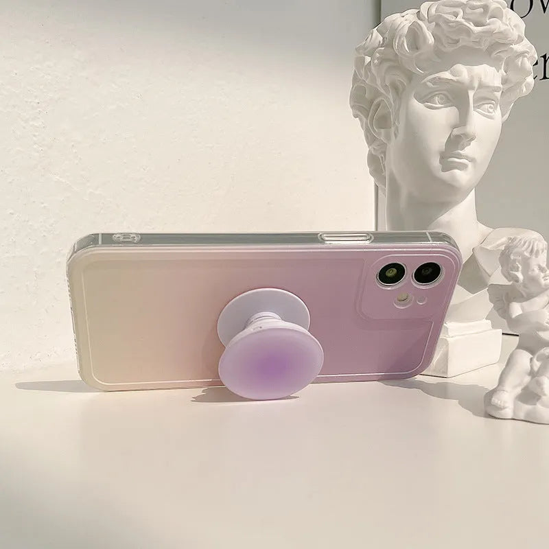Yellow and purple gradient silicone iPhone case with extended X bracket stand.