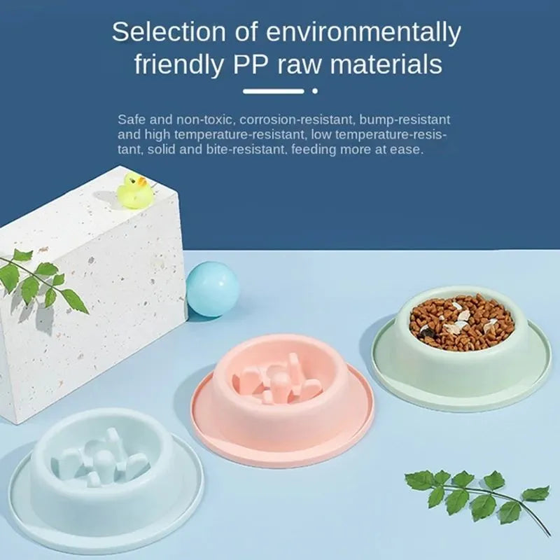 PP slow feeder pet bowl with raised partitions in blue colour showing non-slide base mats