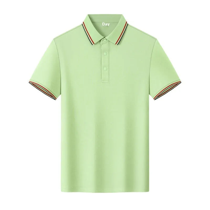 Men's lapel collar cotton T-shirt in solid colour with short sleeves for summer workwear