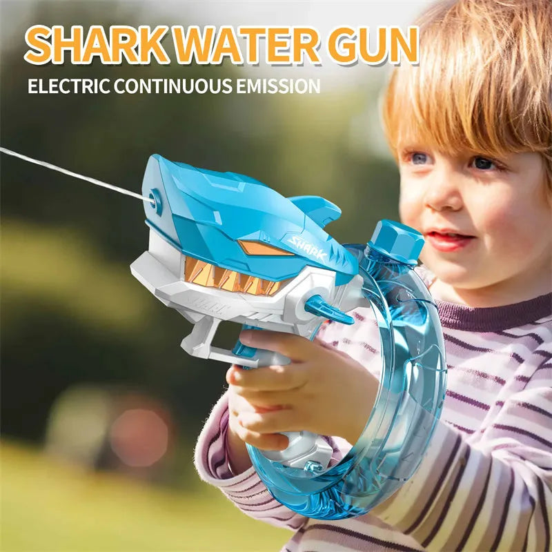 Blue Shark electric water gun toy with automatic continuous fire feature