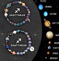 Pair of adjustable natural stone zodiac bracelets with sliding knot on a wrist, showing 8mm beads.