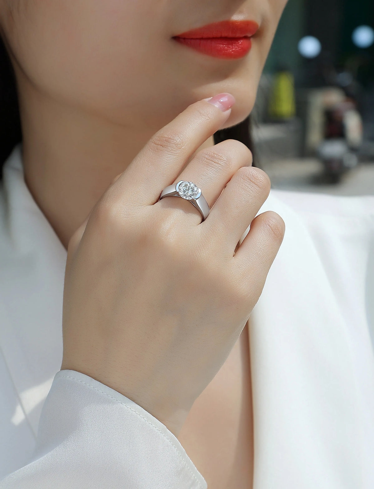 Moissanite wedding ring set, 2 carat stone, S925 silver with platinum plating, sizes 5 to 9, gift box