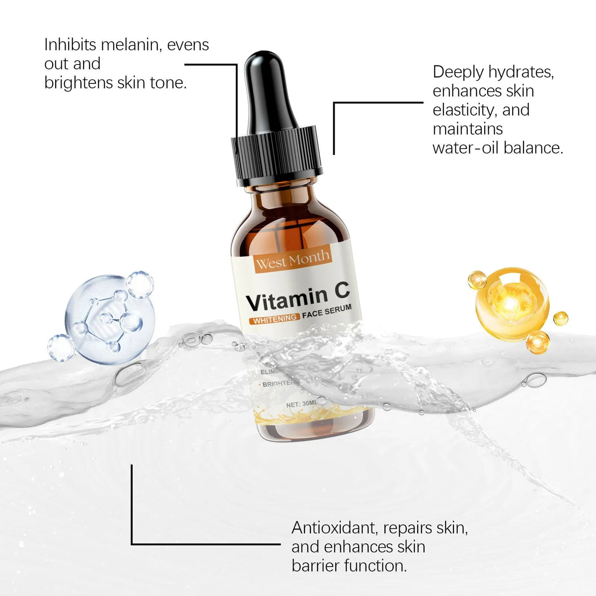30ml face essence with hyaluronic acid, vitamin C and vitamin E for hydrating and brightening skin