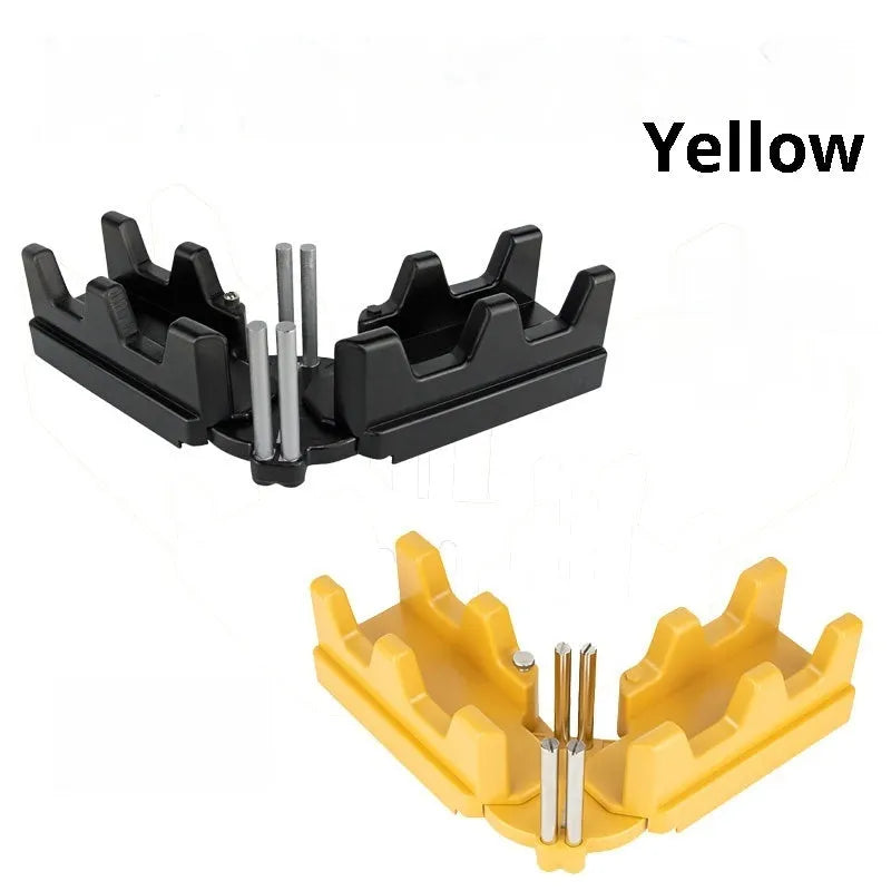 2-in-1 mitre measuring cutting tool in black and yellow with plastic ABS and stainless steel construction