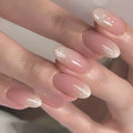 Short oval glitter French wear finished nail plates in colour JP2324 with glue included