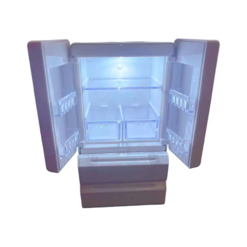 White miniature candy shop model with LED light on, showing detailed plastic windows and door.