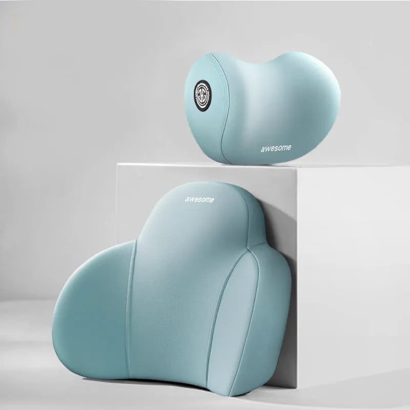 Automotive memory foam headrest lumbar support pillow with cotton cover in aircraft upgrade colour options