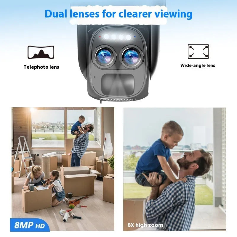 Solar-powered security camera with optical zoom lens for outdoor surveillance