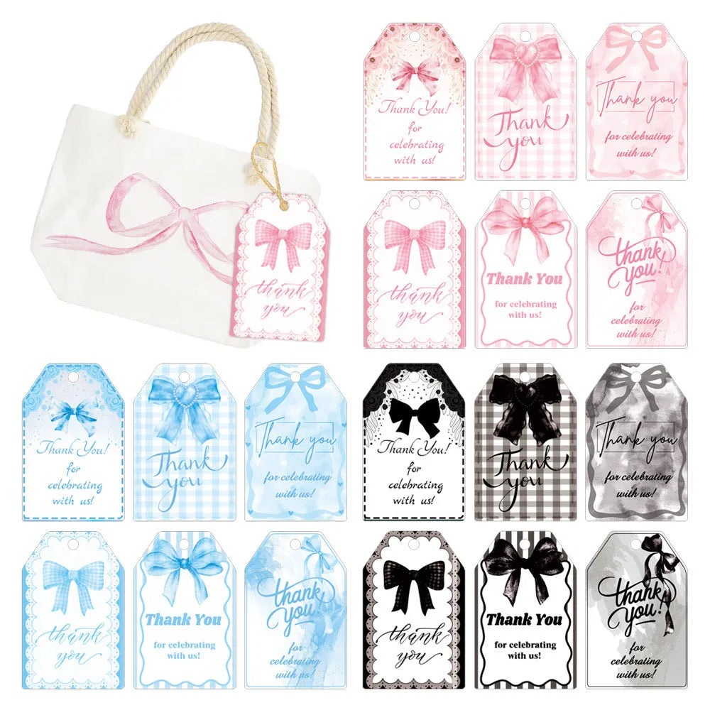 Birthday party theme creative bowknot gift label tags set with hemp rope in three decorative styles