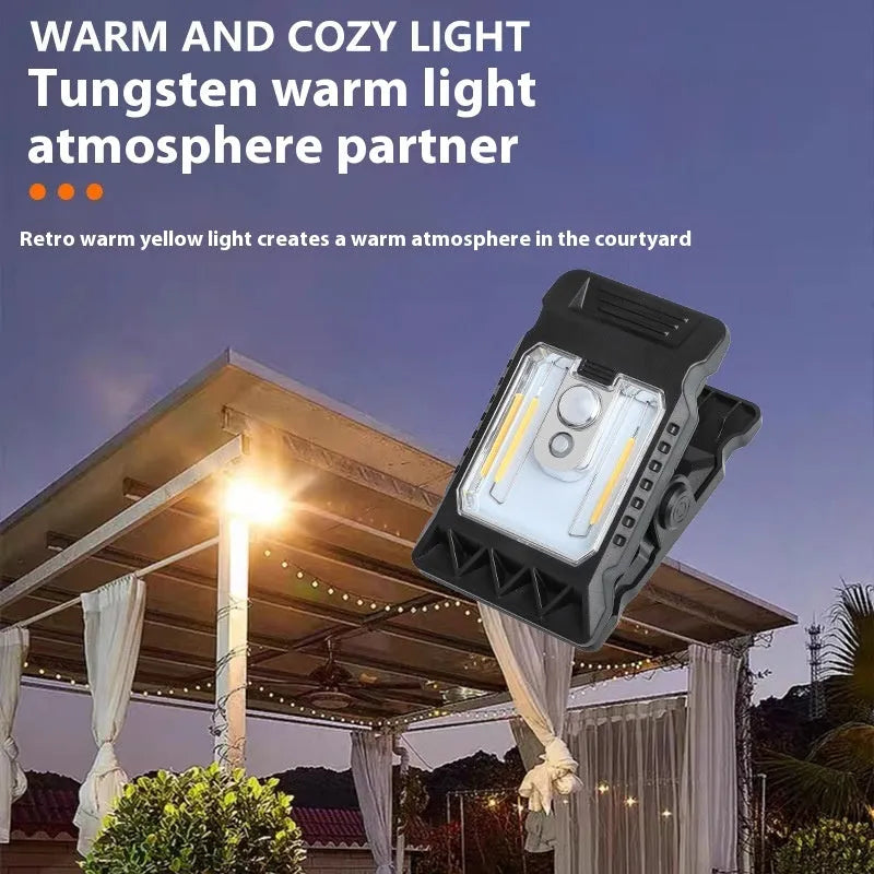 White IP65-rated motion sensor clip lamp showing compact design and clip mount.