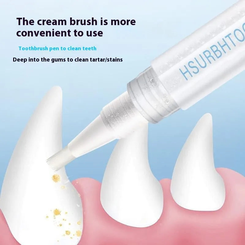 Pet toothbrush pen for dogs showing twist-to-dispense tail and brush head for dental cleaning.
