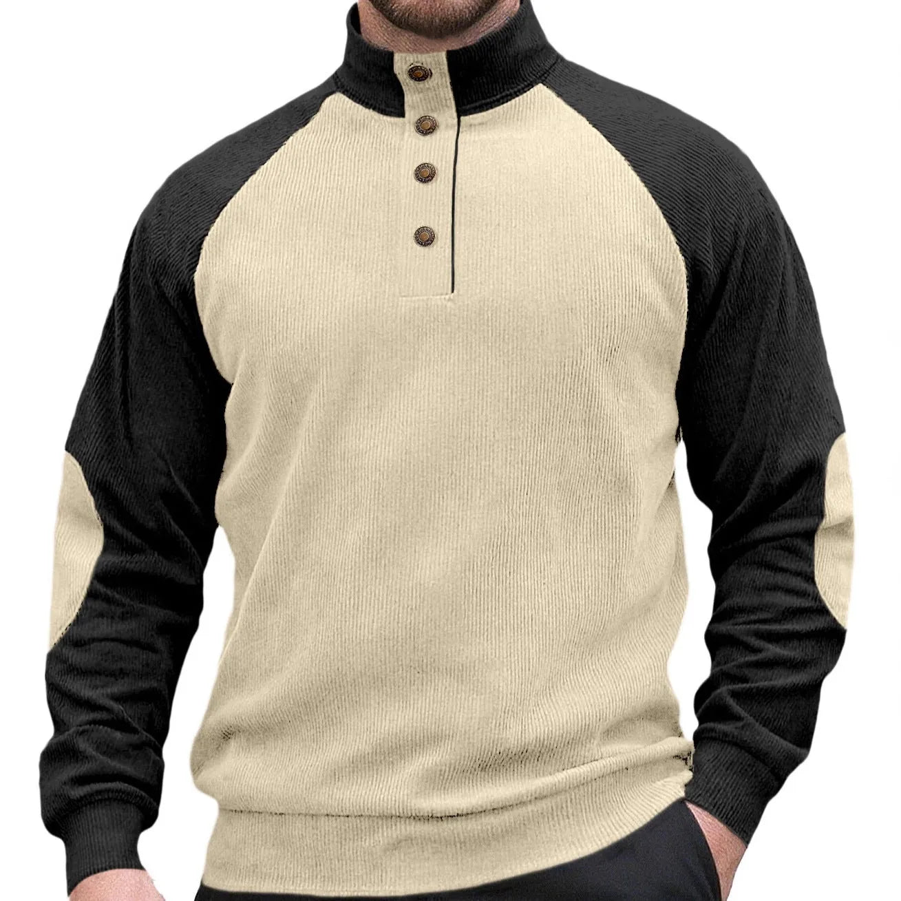 Men's raglan sleeve striped stand collar loose fit sweater in Navy/Burgundy colour