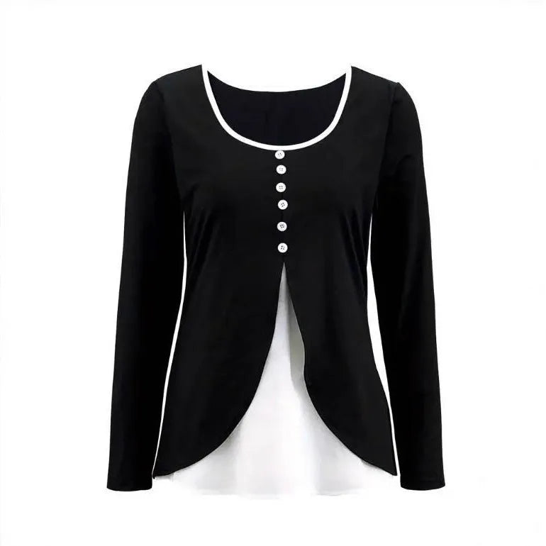 Casual contrast colour women's two-piece long-sleeved T-shirt in slim fit style