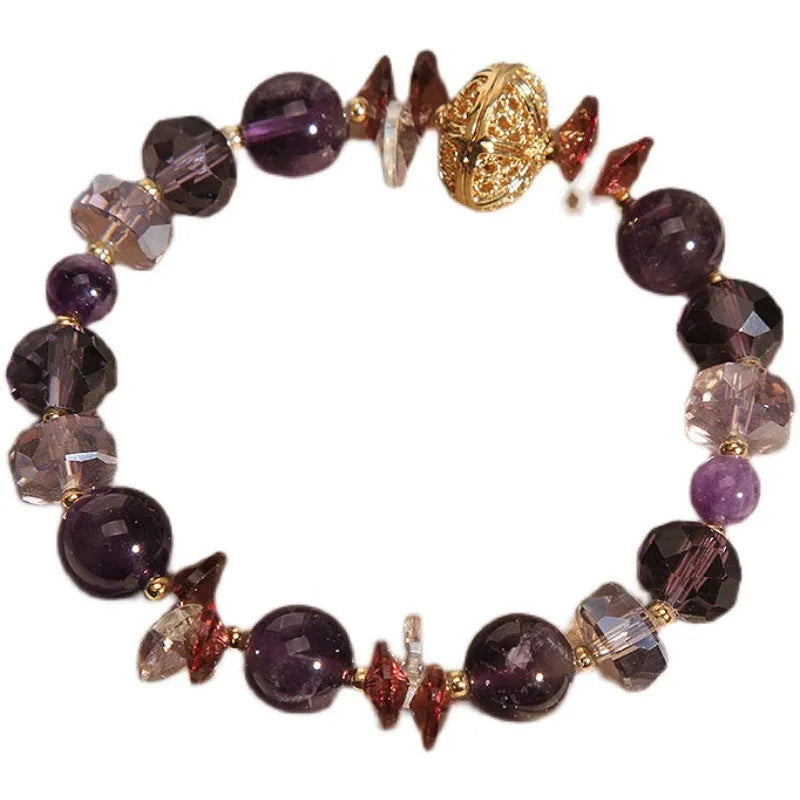 Purple crystal pumpkin bead bracelet with wind chime charms and rhinestone accents for women