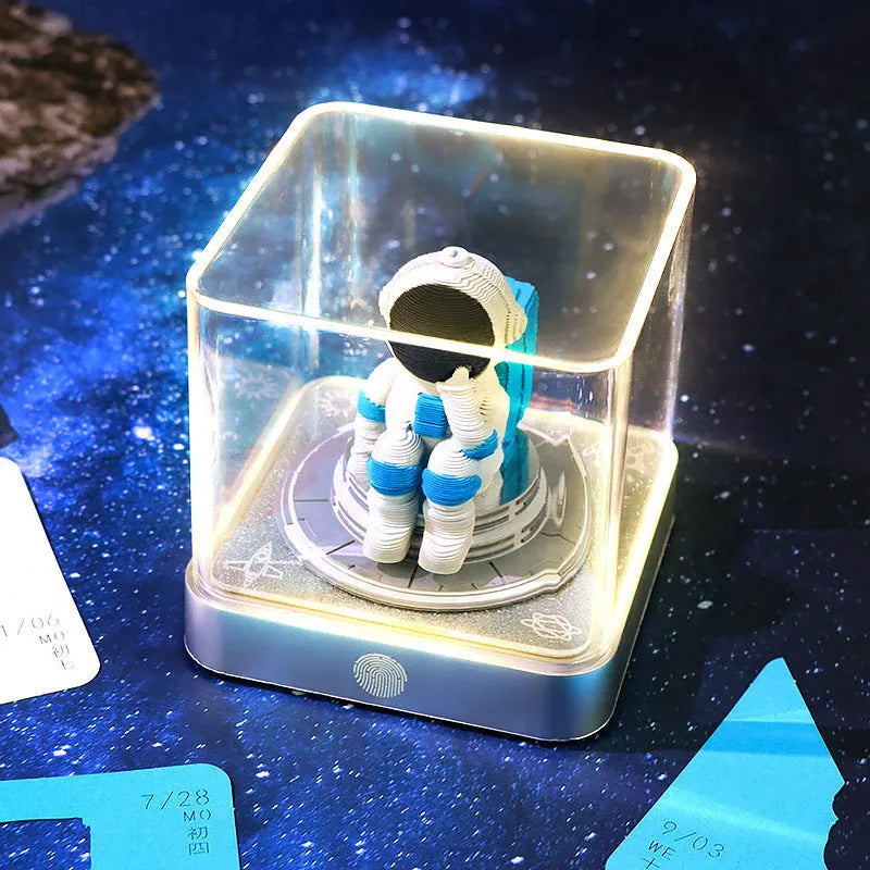 Creative 3D sticky notes 2026 paper carving calendar Space Walker Chinese classical style on desk