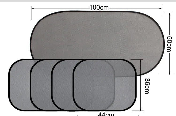5-piece nylon mesh car sunshade set with suction cups for front and rear windows