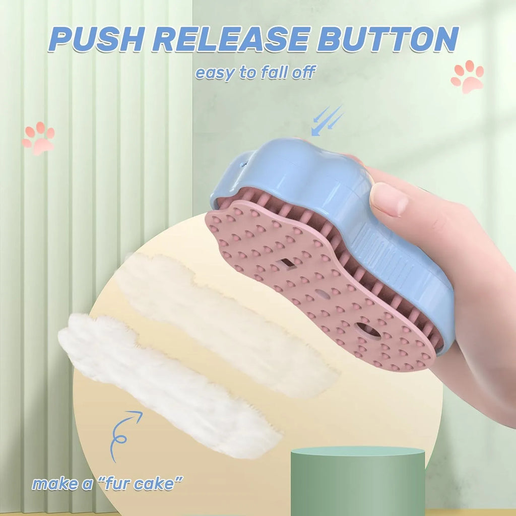 Self-cleaning cat steam brush with blue light, silicone bristles, and rechargeable spray function