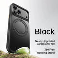 Black PU froster bracket phone case for iPhone 17 with damping sound drop protection