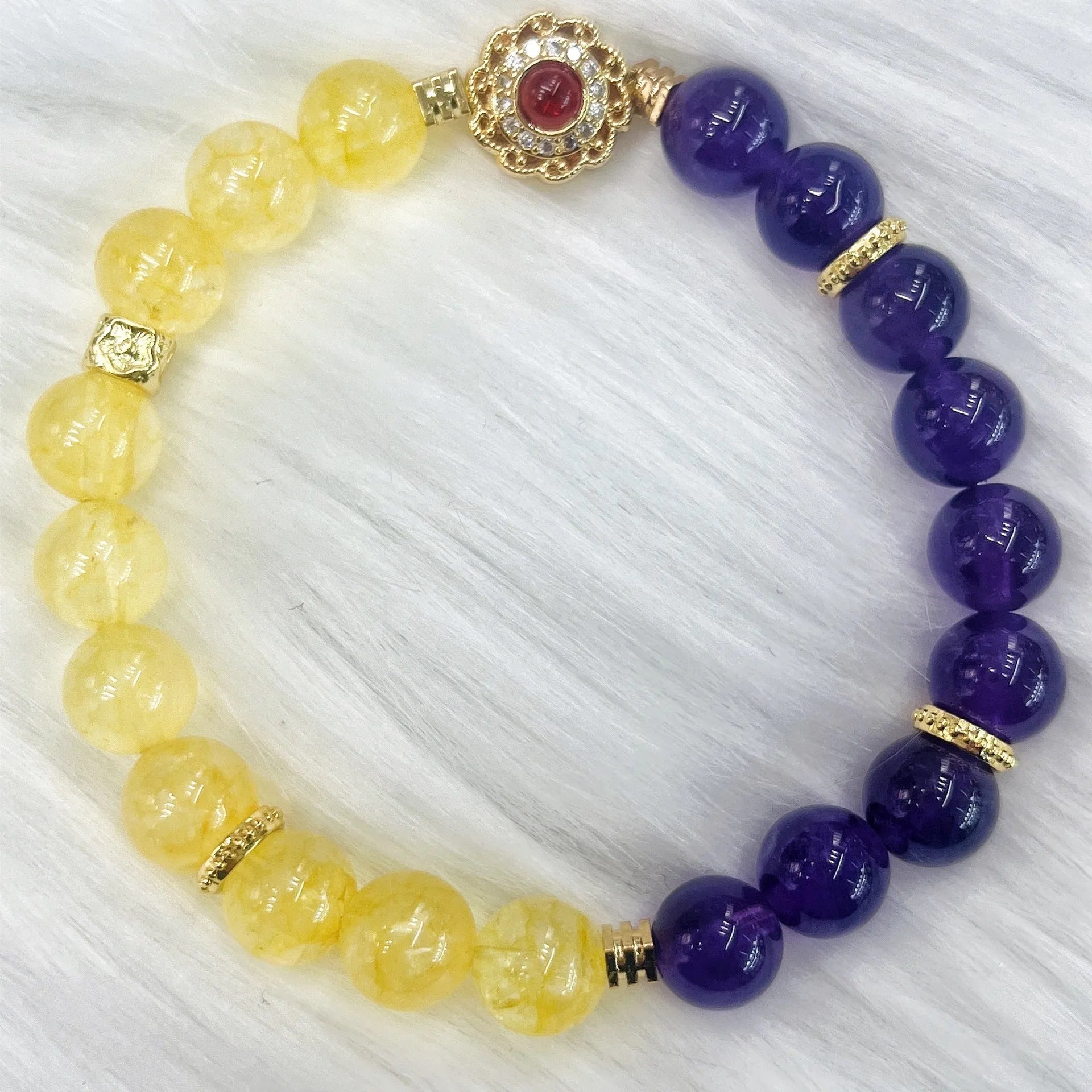 Handmade women's yellow purple amethyst crystal bracelet jewellery gift