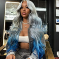Grey-blue gradient human hair lace front wig with 4x4 construction