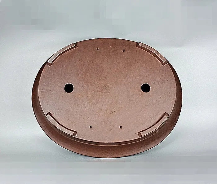 Handmade antique oval Yixing Purple Mud bonsai pot with dimensions 66x53x14.5cm for pine and cypress