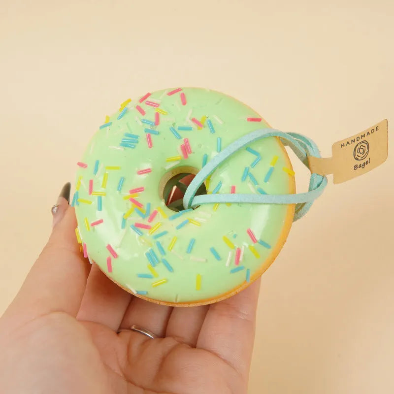 Doughnut decompression toy pendant, PU, 3.5cm thick, with lanyard, in white blue brown yellow green pink red