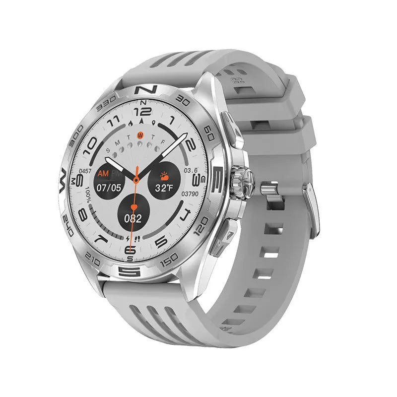 Black smartwatch with health sensors on wrist, displaying blood pressure and heart rate data on its IPS touchscreen.